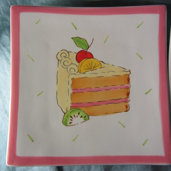 FOUR cake plates square woodard & charles pink (w1816) - Picture 3 of 11